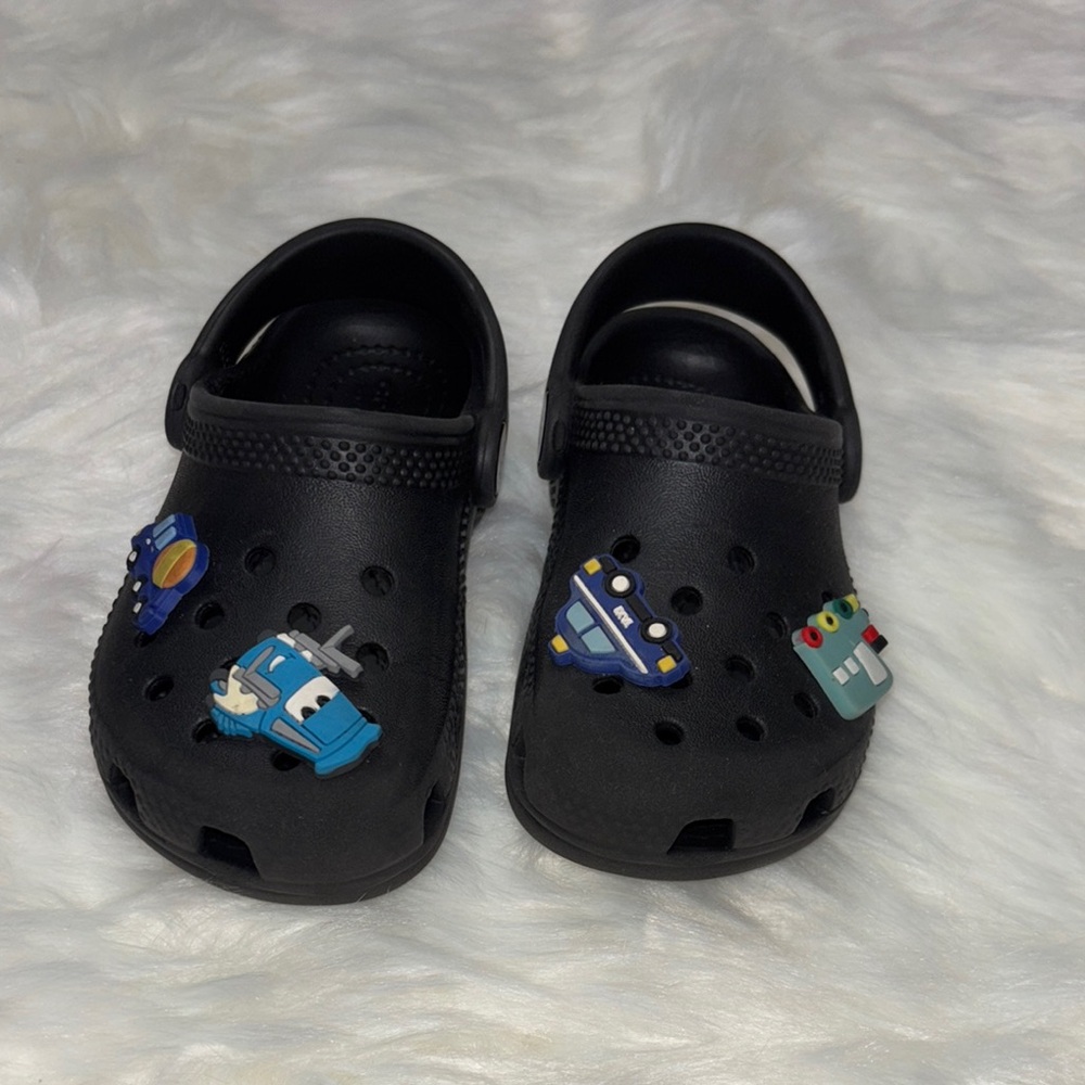 Kids Black Crocs with Fun Charms